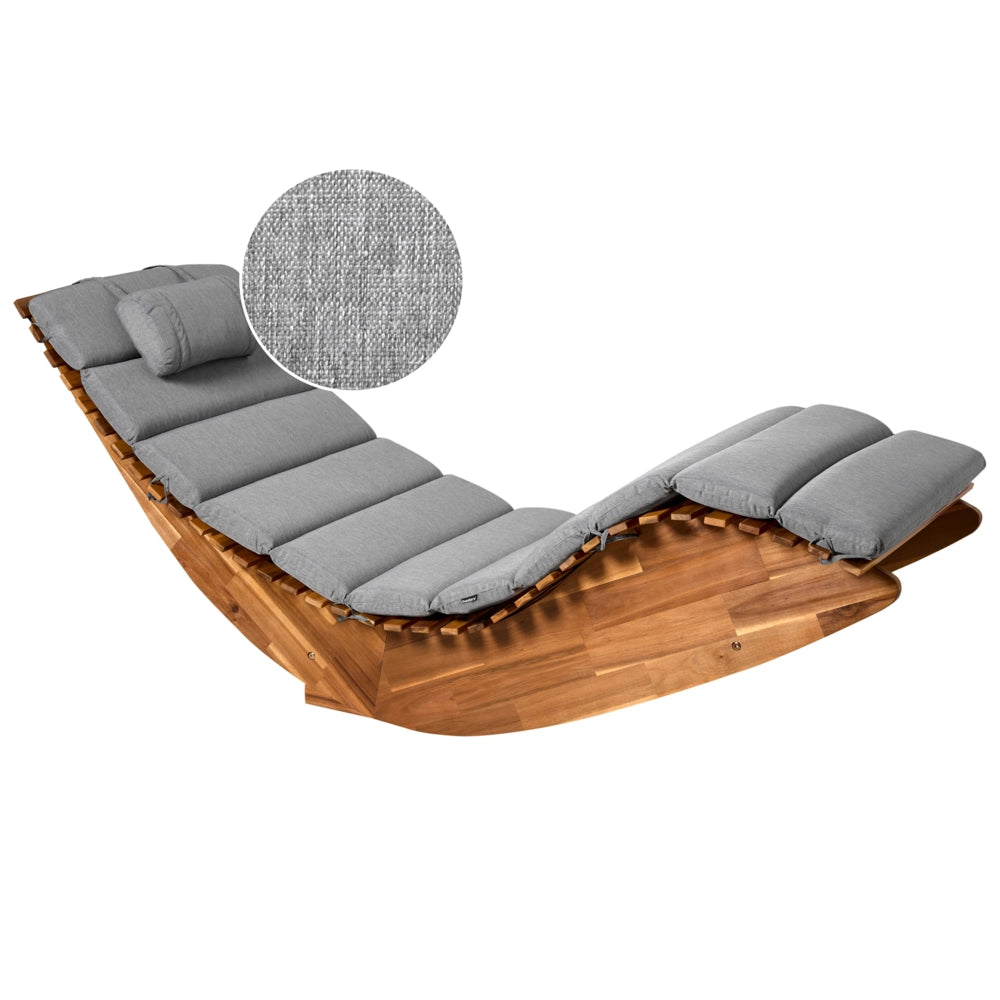 Lettino prendisole in legno di acacia Cuscino Grigio melange a doghe Design a dondolo Forma curva