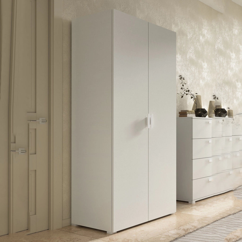 Armadio Camera da Letto Nigella, Guardaroba 2 Ante Appendiabiti Made in Italy, 52.00x180.00h cm Bianco