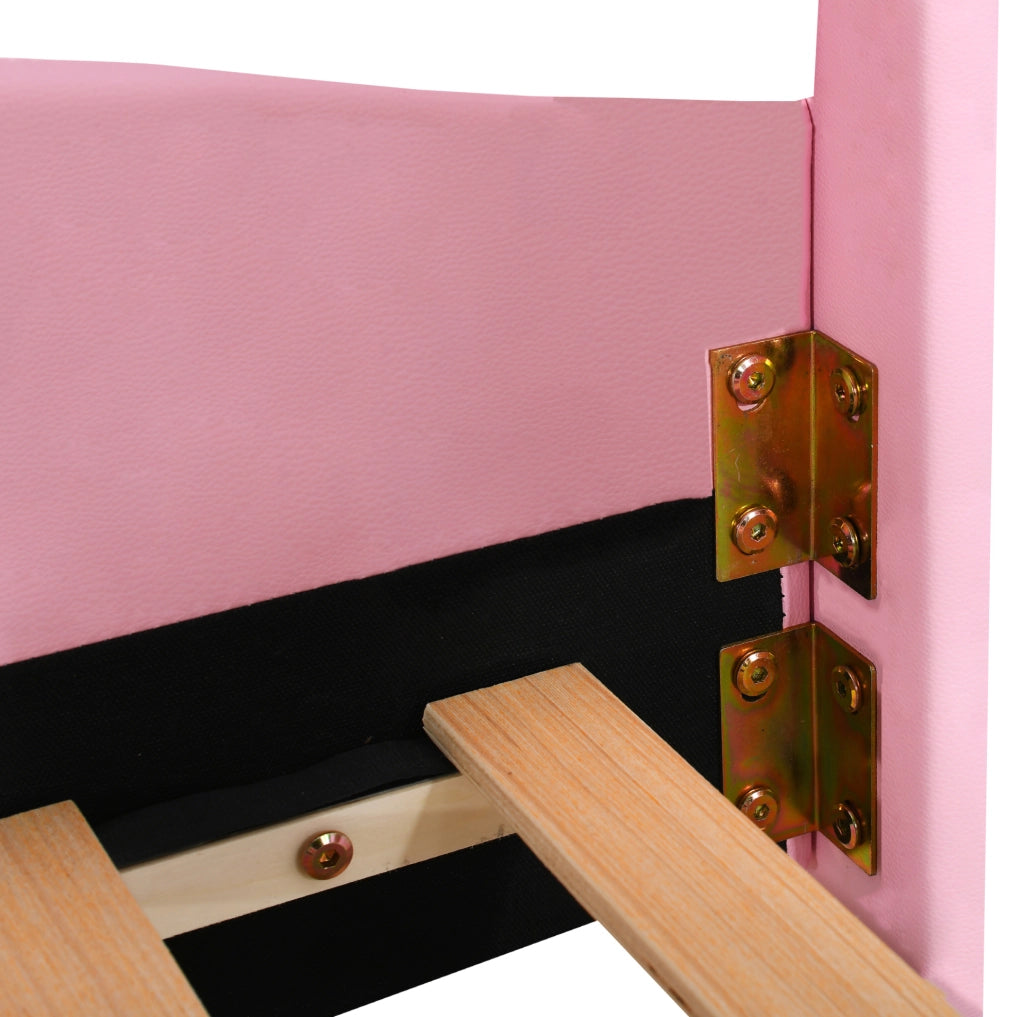 Letto imbottito per bambini 90x200 cm con testiera a corona; bianco e rosa