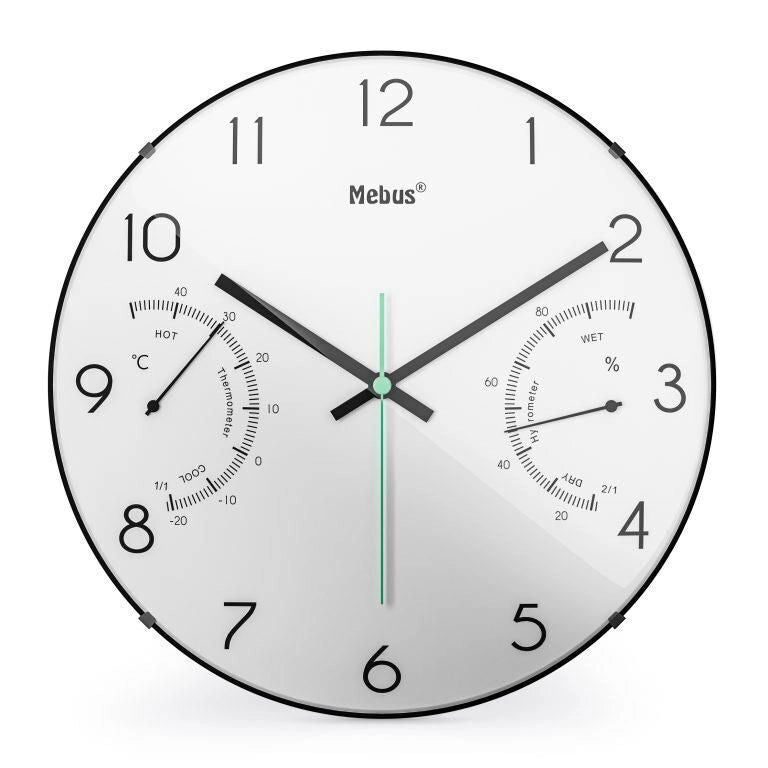 Mebus 16106 Quarz-Wanduhr Orologio al quarzo Rotondo Nero, Bianco