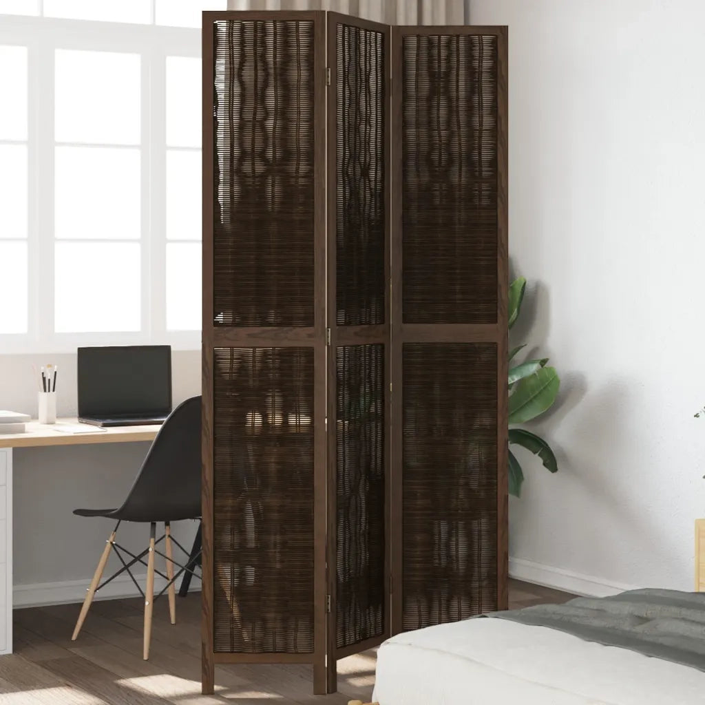 Divisorio Ambienti | Divider per stanze | Paravento 3 Pannelli Marrone Scuro Massello Paulownia