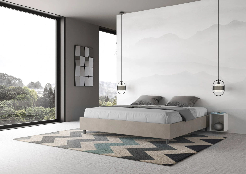 BS COM Letto matrimoniale king size senza rete imbottito 190x210 microfibra sabbia