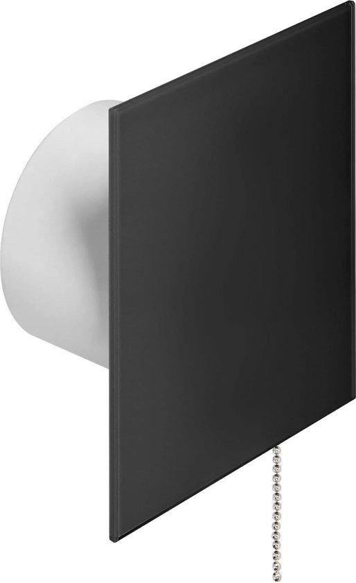 Ventilatore per la stanza da bagno Kit di aspirazione 100 mm Inoltre pannello decorativo in plexiglas - Silenzioso 26 dB (Con interruttore Nero)