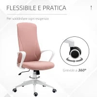 Sedia da Ufficio Ergonomica e Imbottita con Altezza Regolabile e Dondolo, 62x56x110-119.5 cm, Rosa