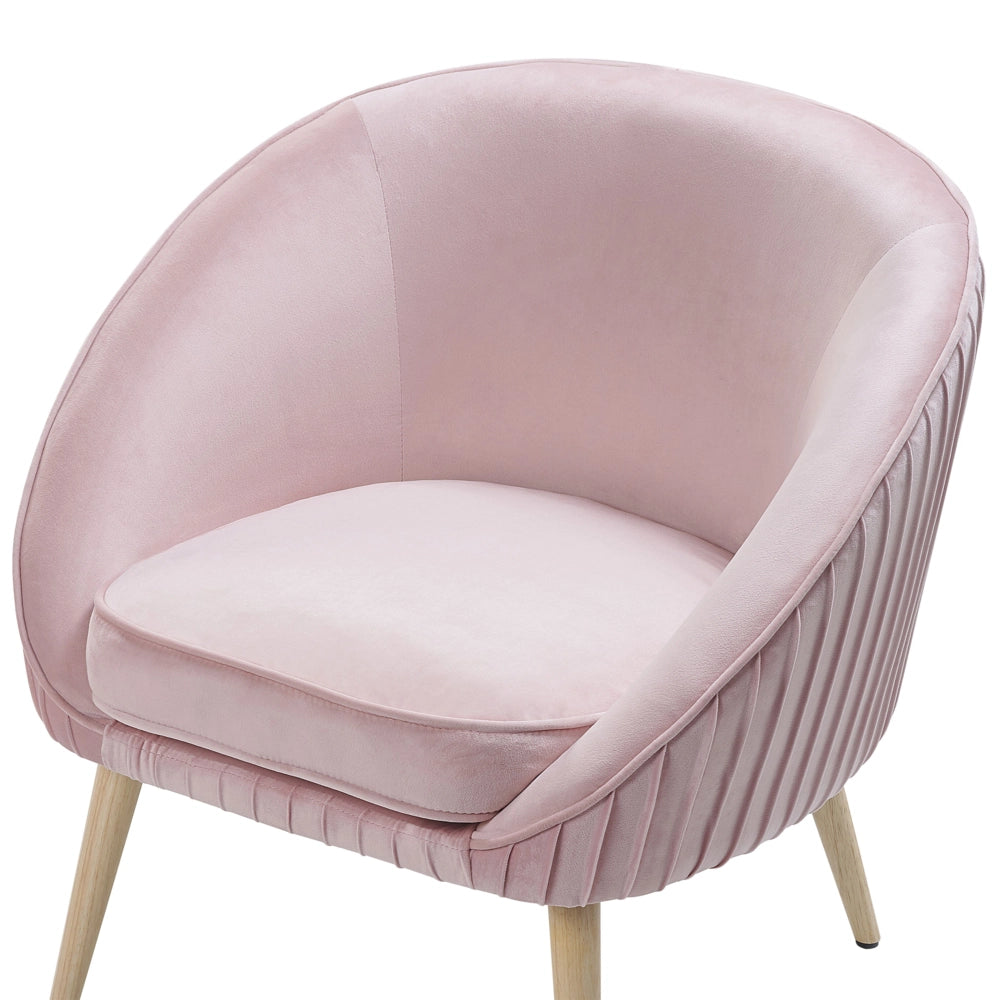 Poltrona Velluto Rosa Braccioli Incassati Gambe In Legno Retrò