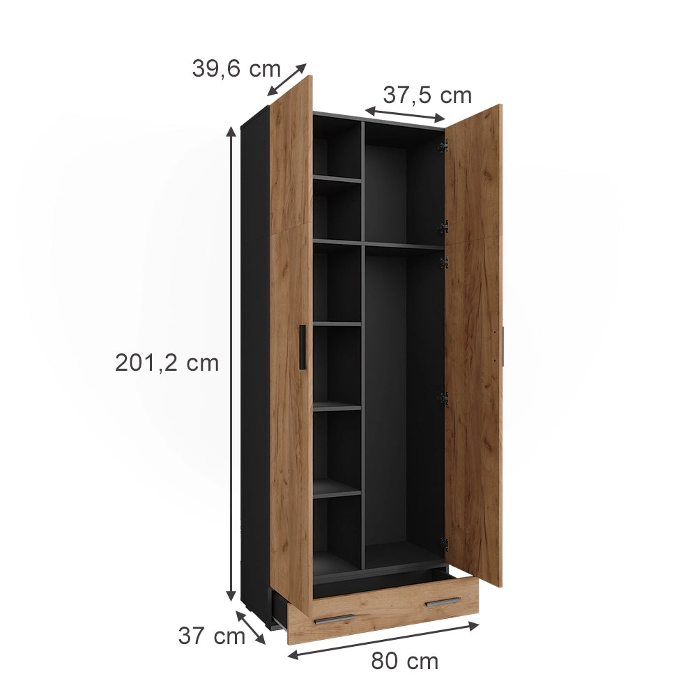 Vicco Armadio universale Antracite/quercia dorata 80 x 201.2 cm con modulo cassetto