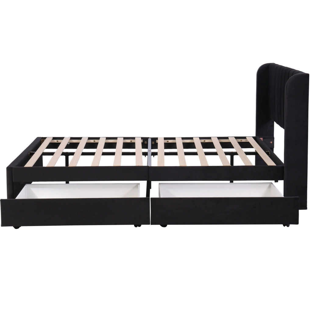Letto matrimoniale 140x200 cm con 2 cassetti; velluto nero (Senza materasso)