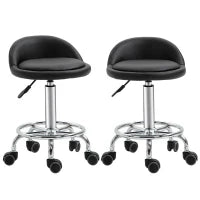 Set 2 Sgabelli Girevoli con Ruote, Altezza Regolabile e Rivestimento Similpelle PU, 38x38x57-72cm