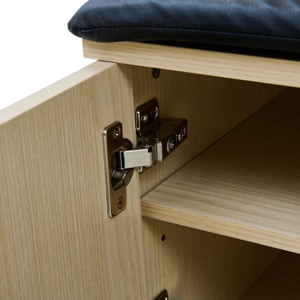 Appendiabiti da ingresso con panca e 4 ganci, struttura in MDF effetto legno, base in acciaio nero