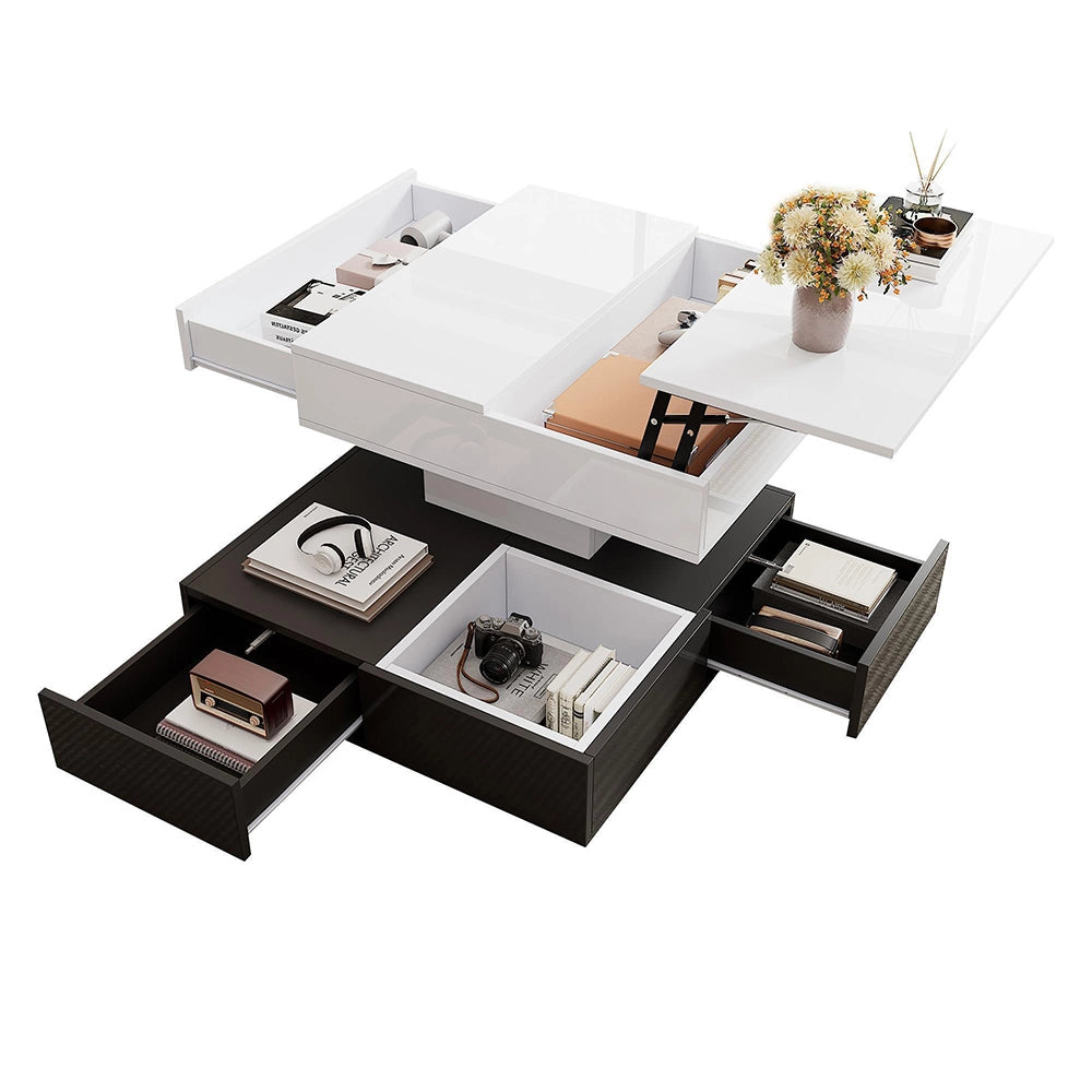 Tavolino geometrico - Xylo - 70x70cm 3 cassetti bianco/nero