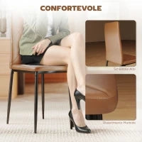 Set di 4 Sedie da Pranzo Moderne con Schienale Alto in Finta Pelle e Acciaio, 41x50x97 cm, Marrone