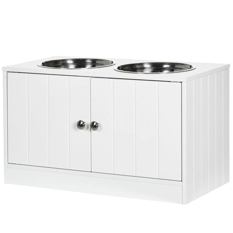 CIOTOLE PER CANI RIALZATE CON ARMADIETTO DA 44L E 2 CIOTOLE IN ACCIAIO, 60X30X35.5CM, BIANCO