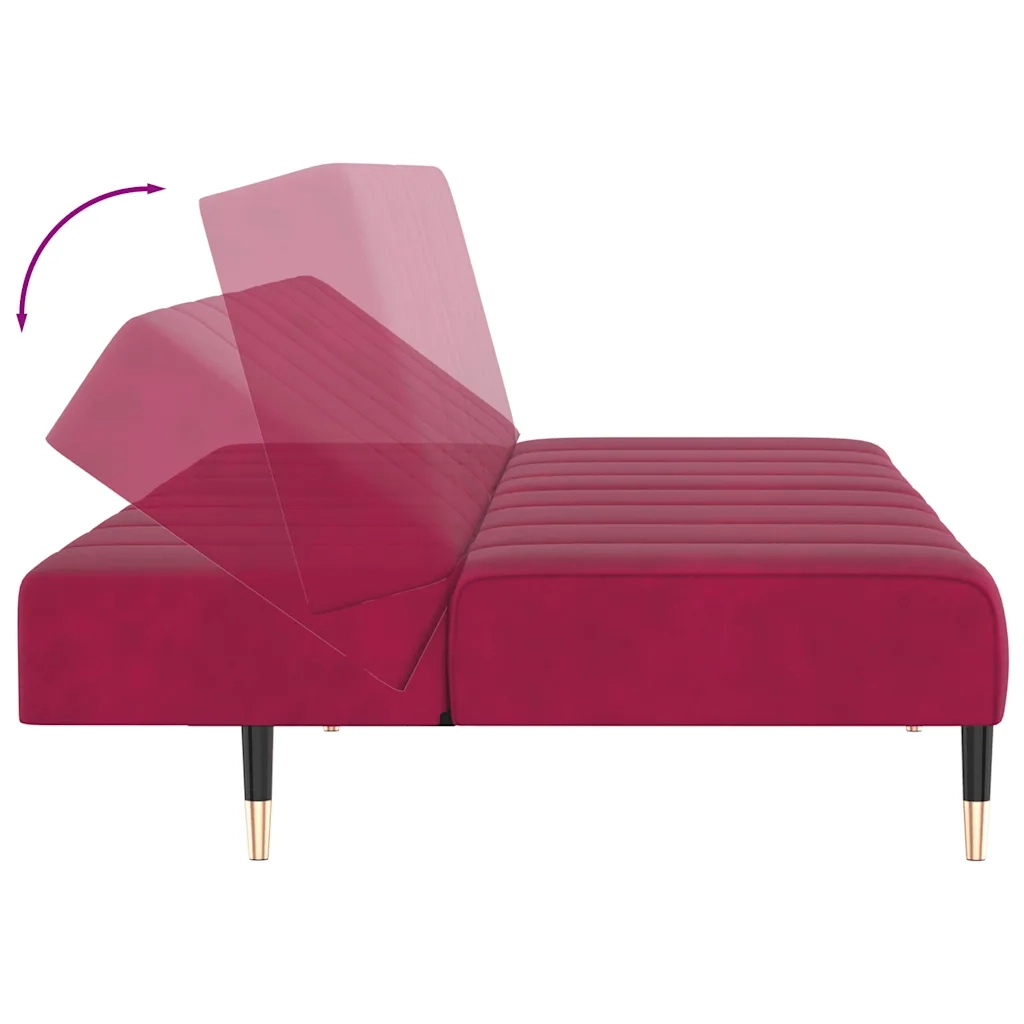 Divano Letto a 2 Posti Rosso Vino in Velluto 375879