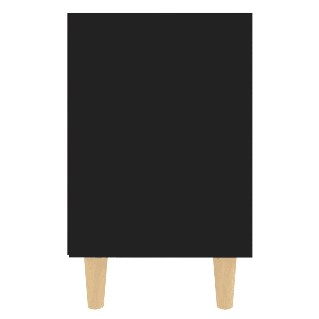 Comodino con Gambe in Legno Massello Nero 40x30x50 cm 805781