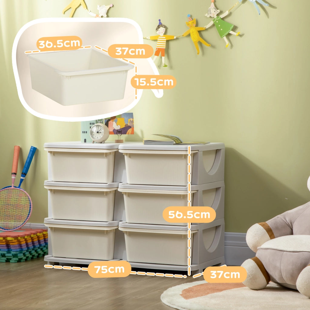 Cassettiera per Bambini 6 Cassetti ¨C zephmum ¨C Bianco Crema 75x37x56.5 cm