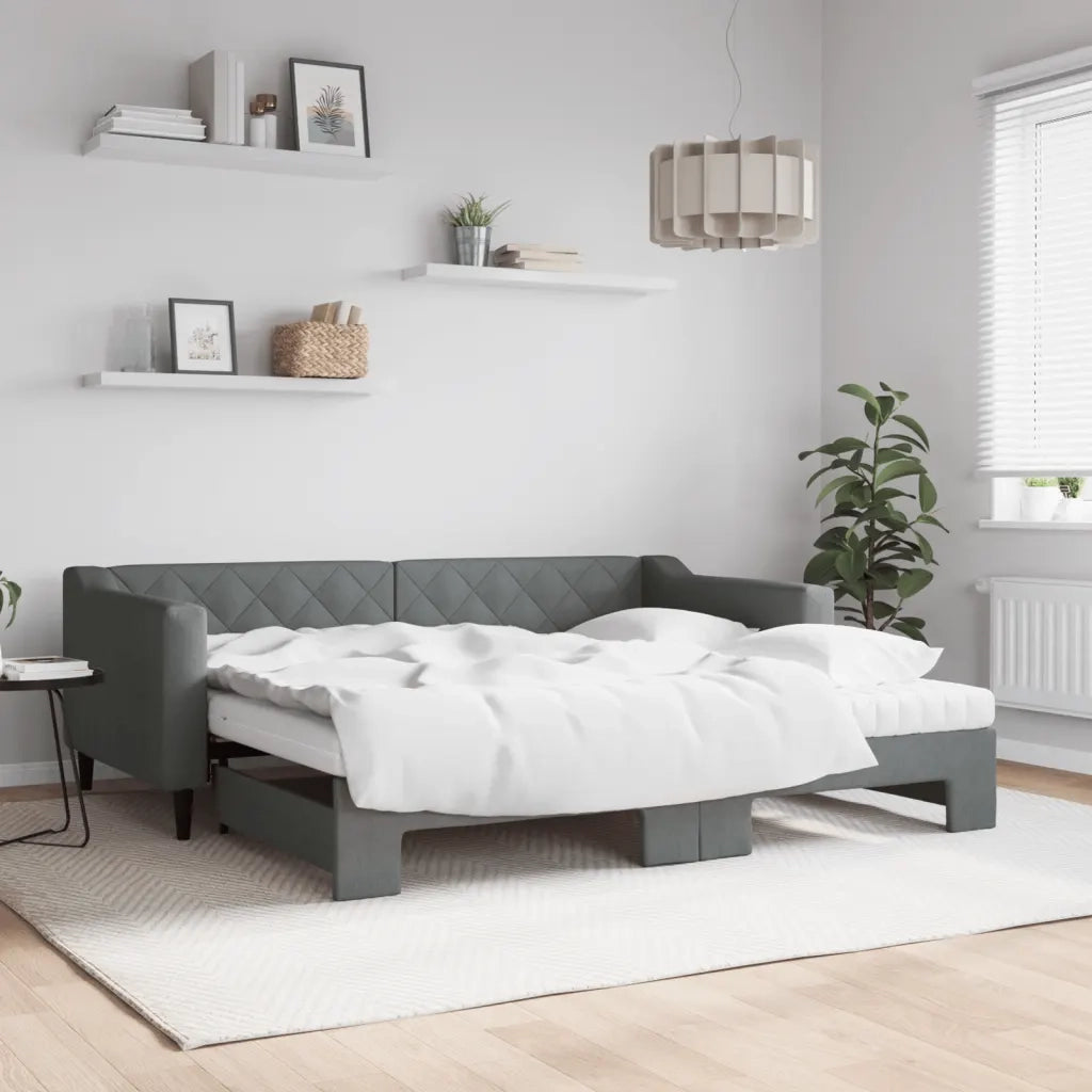 Divano Letto Estraibile Materassi Grigio Scuro 90x190cm Tessuto 3197455