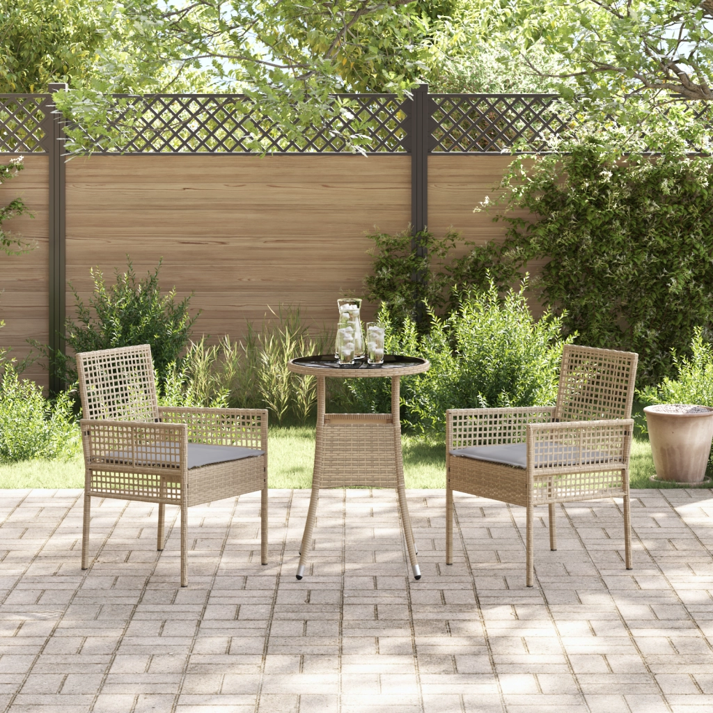 Set da Pranzo da Giardino 3 Pezzi Rattan Poliestere Beige
