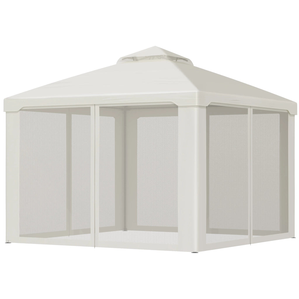 Gazebo con Zanzariera 3x3m. Struttura in Metallo e Copertura in Poliestere. Beige