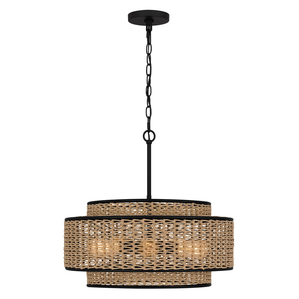 Sospensione boho in rattan beige/nero 5xE27 Quoizel Teton