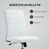 Sedia da Ufficio Ergonomica e Regolabile con Schienale Ricurvo, in Pelle PU e Acciaio, 58x53x97-107 cm, Bianco