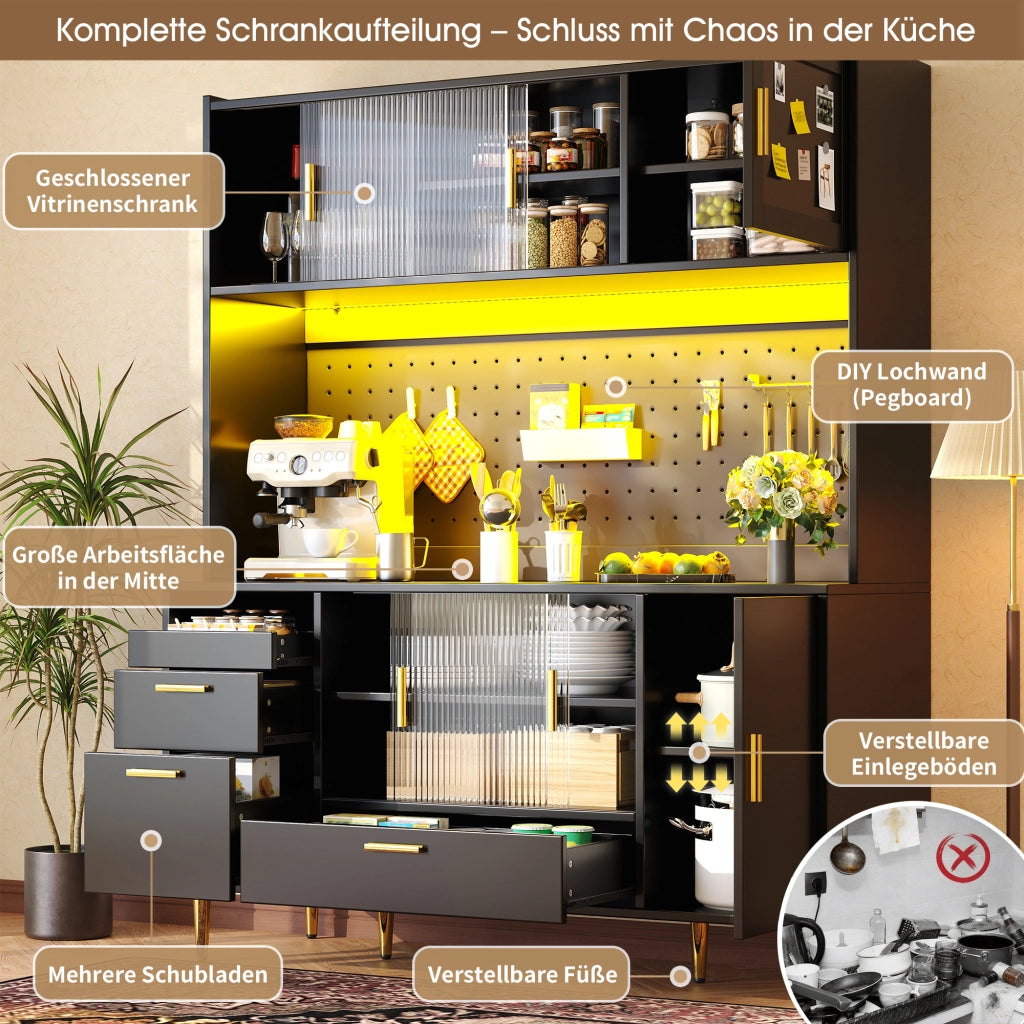 MADIA 140x40x180 cm Nero in MDF con LED e ante scorrevoli in vetro
