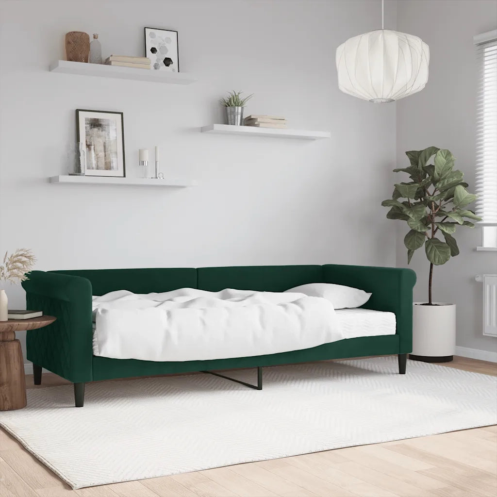 Divano letto | Sof¨¤ letto | Letto singolo con Materasso Verde Scuro 80x200 cm in Velluto