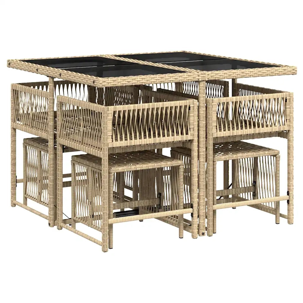 Set Pranzo da Giardino 9 pz con Cuscini Beige Misto Polyrattan 3211500