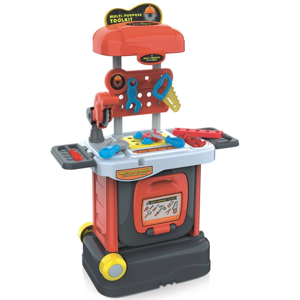 Trade Shop - Banco Attrezzi Giocattolo Bambini Con Sega Funzionante Richiudibile In Trolley -