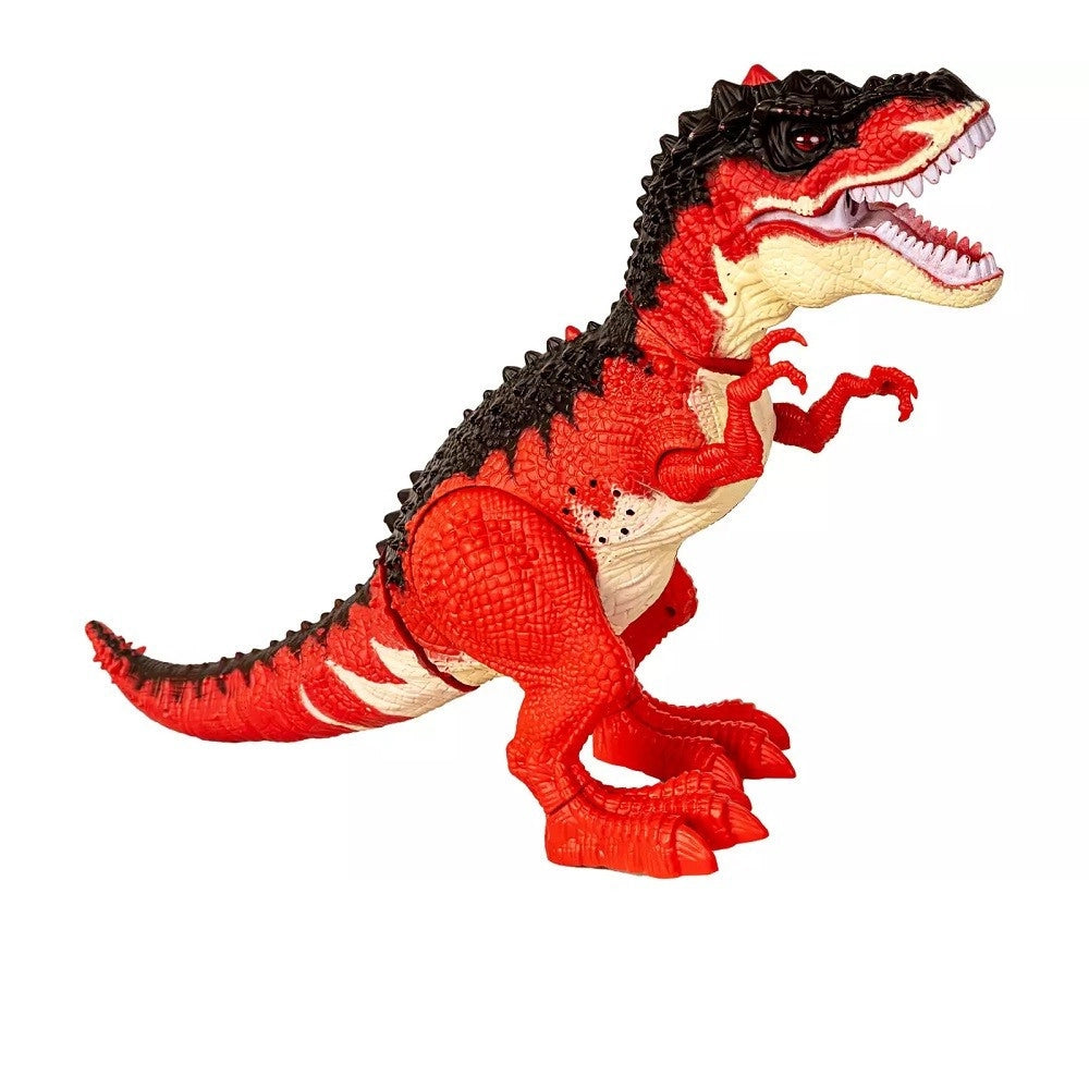 Trade Shop - Dinosauro Giocattolo Rosso 34 Cm Con Suoni Cammina Espelle Vapore Depone Uova -