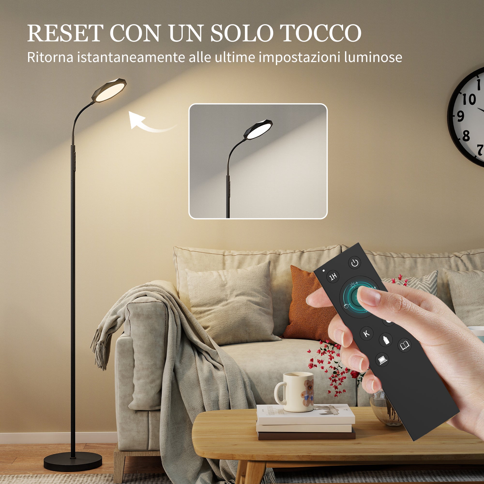 Lampada da Terra LED 22x166 cm con Telecomando Regolazione Luminosità e Temperatura in Acciaio Nero