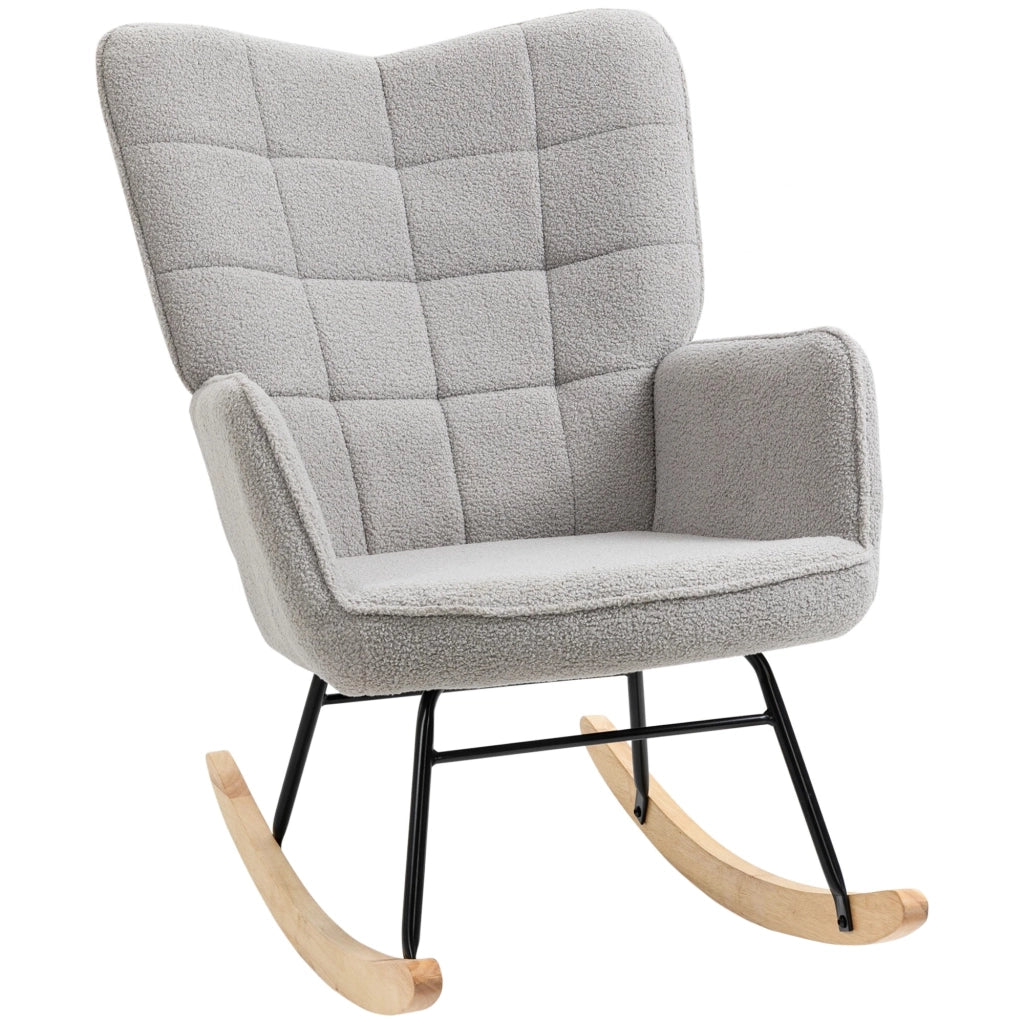 Poltrona a dondolo con schienale trapuntato e imbottitura morbida in poliestere grigio chiaro 71 × 92 × 101 cm