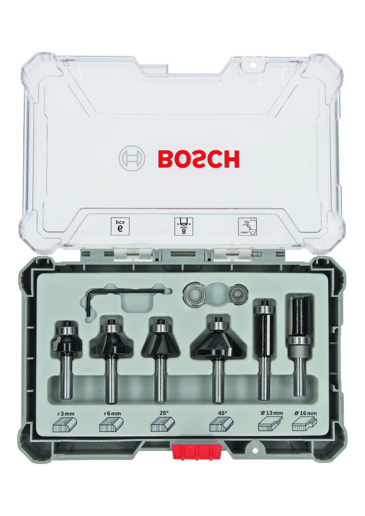 2607017469 - Set frese da 6 pz. Trim&Edging codolo da 8 mm 6-piece Trim and Edging Router Bit Set.