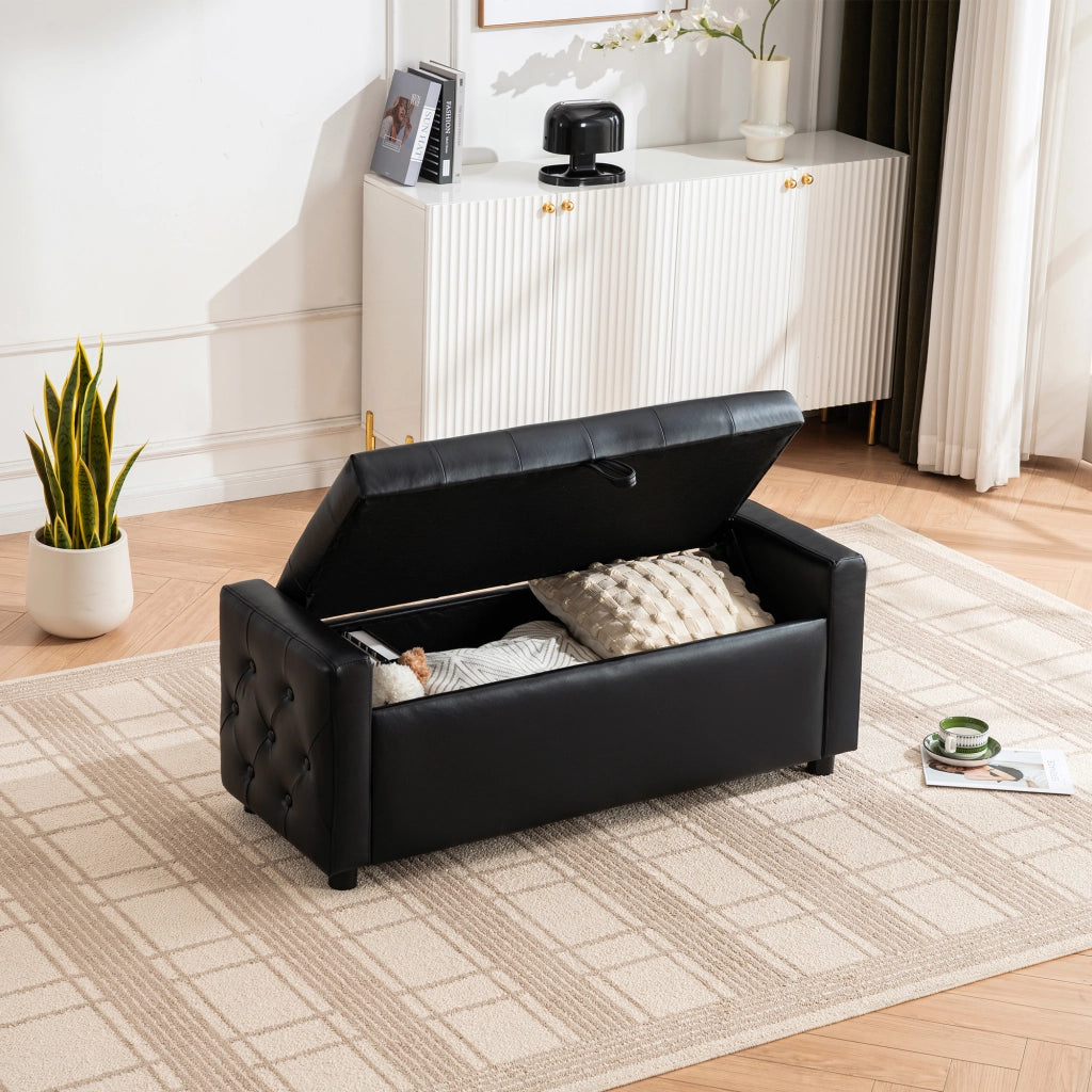 OTTOMANA Contenitore imbottita 122x45x47 cm Nero in PU