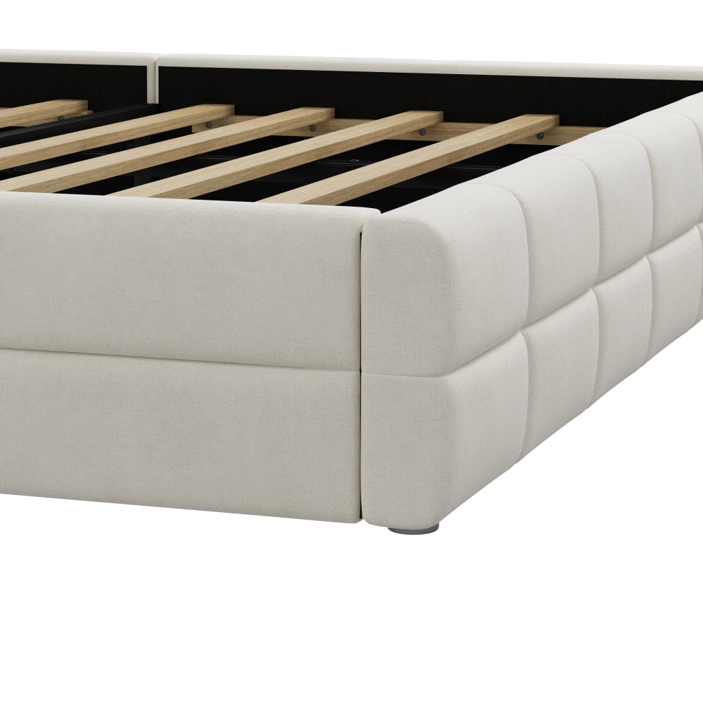 Letto imbottito matrimoniale 180 × 200 cm con testiera, senza materasso, in velluto beige, struttura in MDF e multistrato