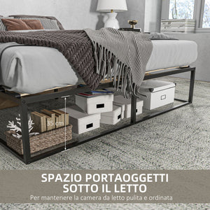 Struttura Letto Matrimoniale 190x160x35 cm con Doghe in Compensato e Contenitore Inferiore Nero