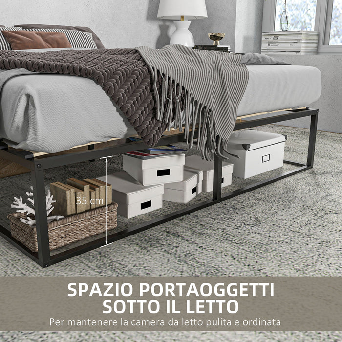 Struttura Letto Matrimoniale 190x160x35 cm con Doghe in Compensato e Contenitore Inferiore Nero