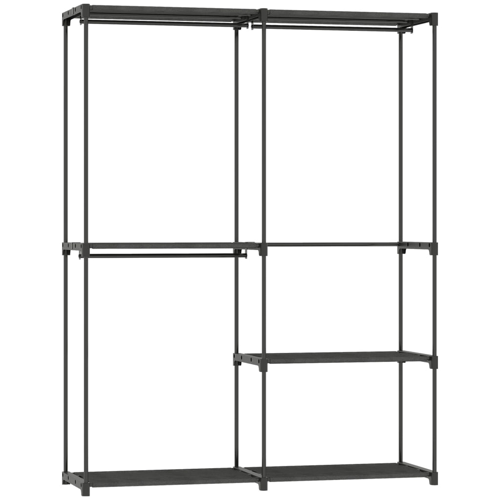 Armadio Guardaroba con 2 Aste e 4 Ripiani 142x43x185 cm in Tessuto Plastica e Acciaio Nero