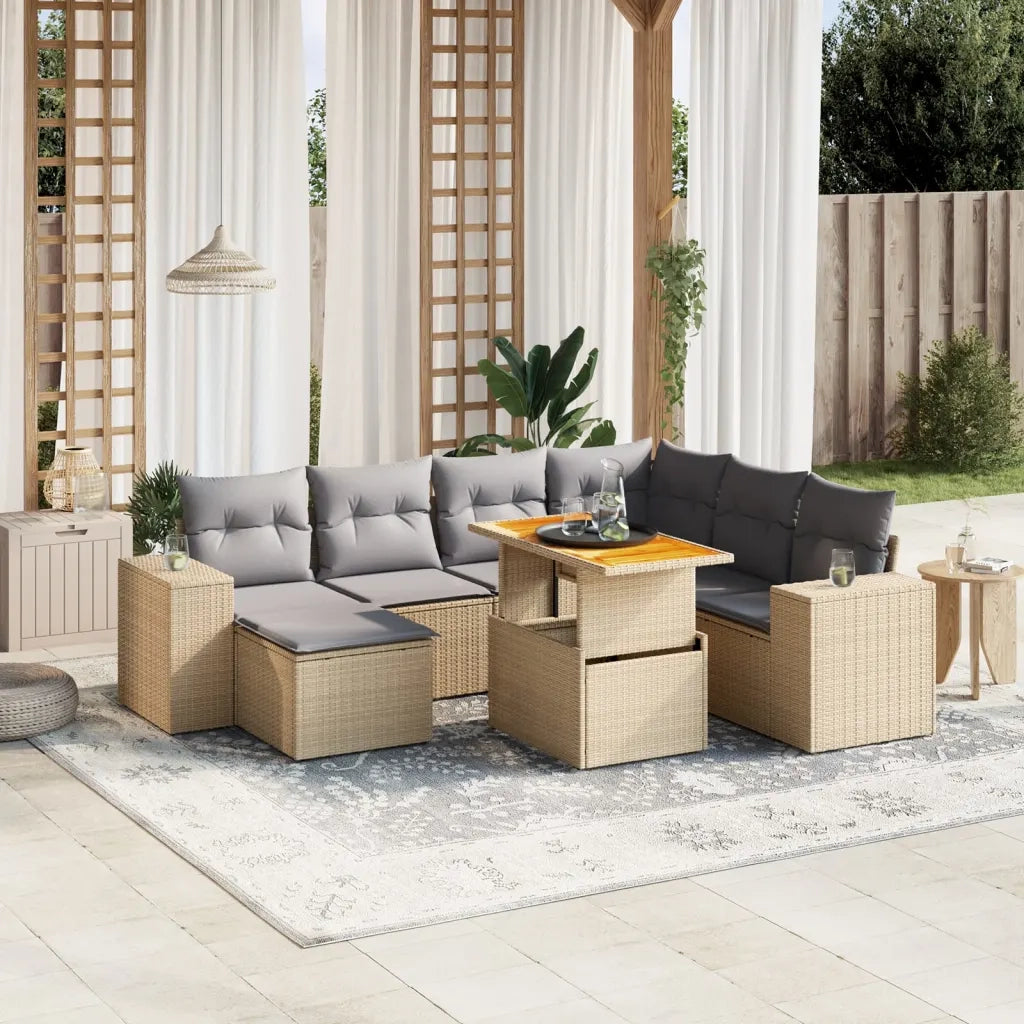 Set Divano da Giardino 8 pz con Cuscini Beige in Polyrattan 3272753