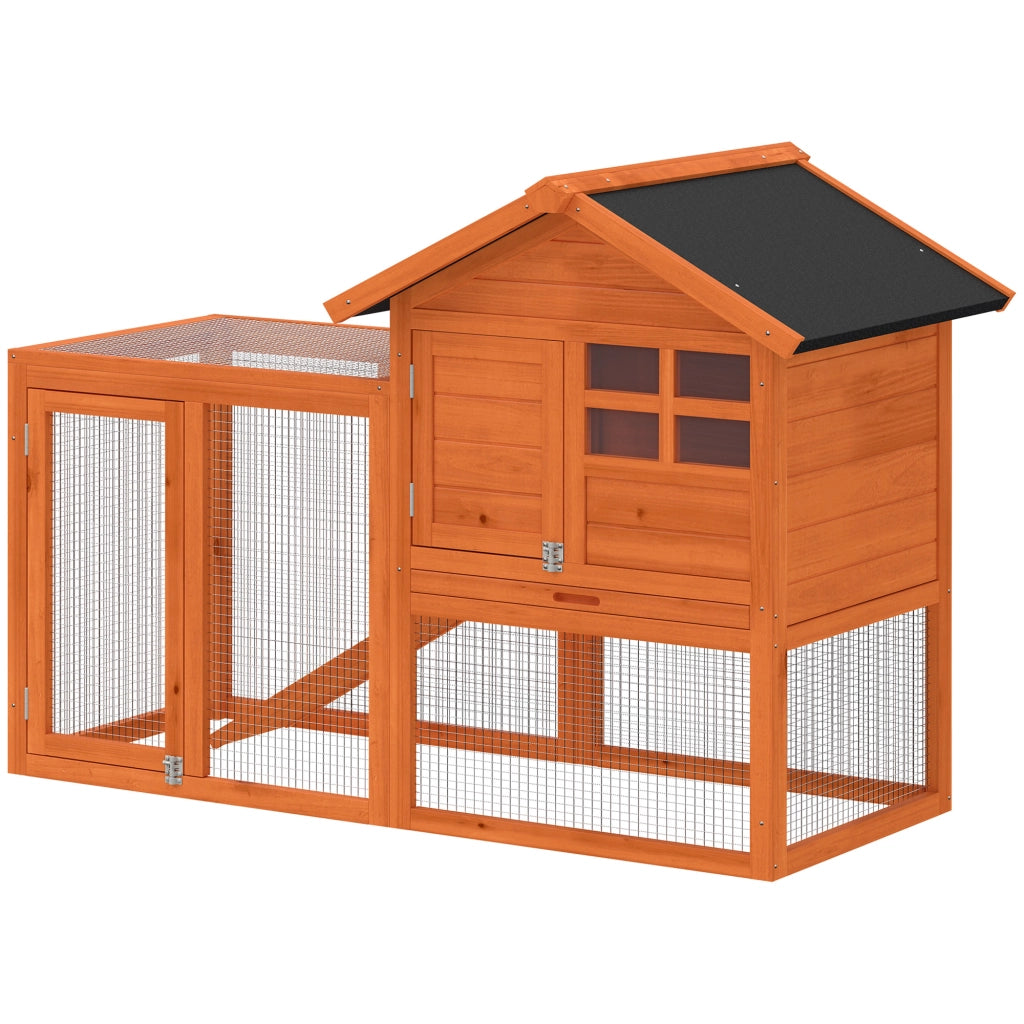 Gabbia per conigli 2 piani con recinto e tetto impermeabile ¨C zephmum ¨C 123.5x62.6x92.5 cm arancione