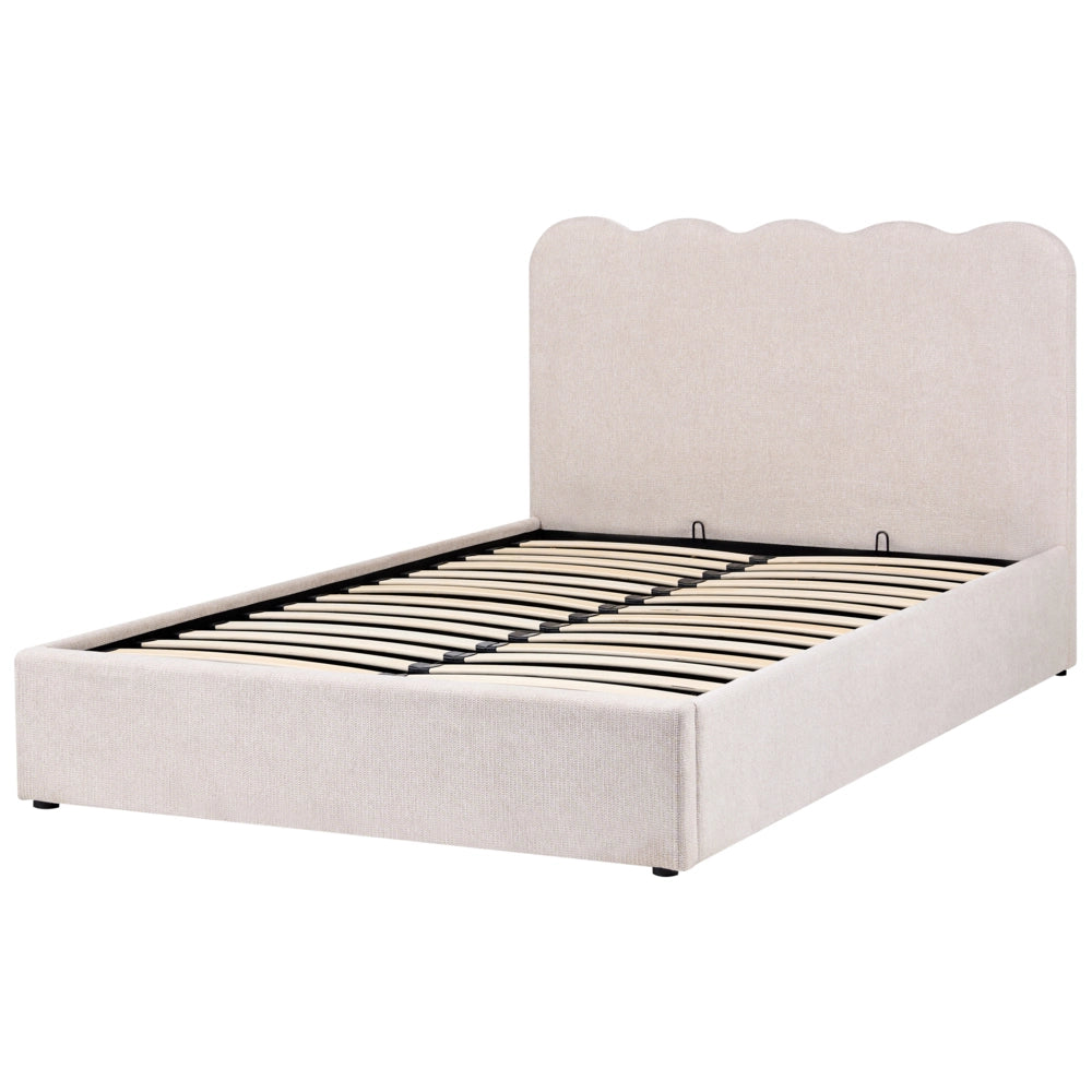 Letto in tessuto beige chiaro 140 x 200 cm contenitore elevabile con testiera e rete a doghe