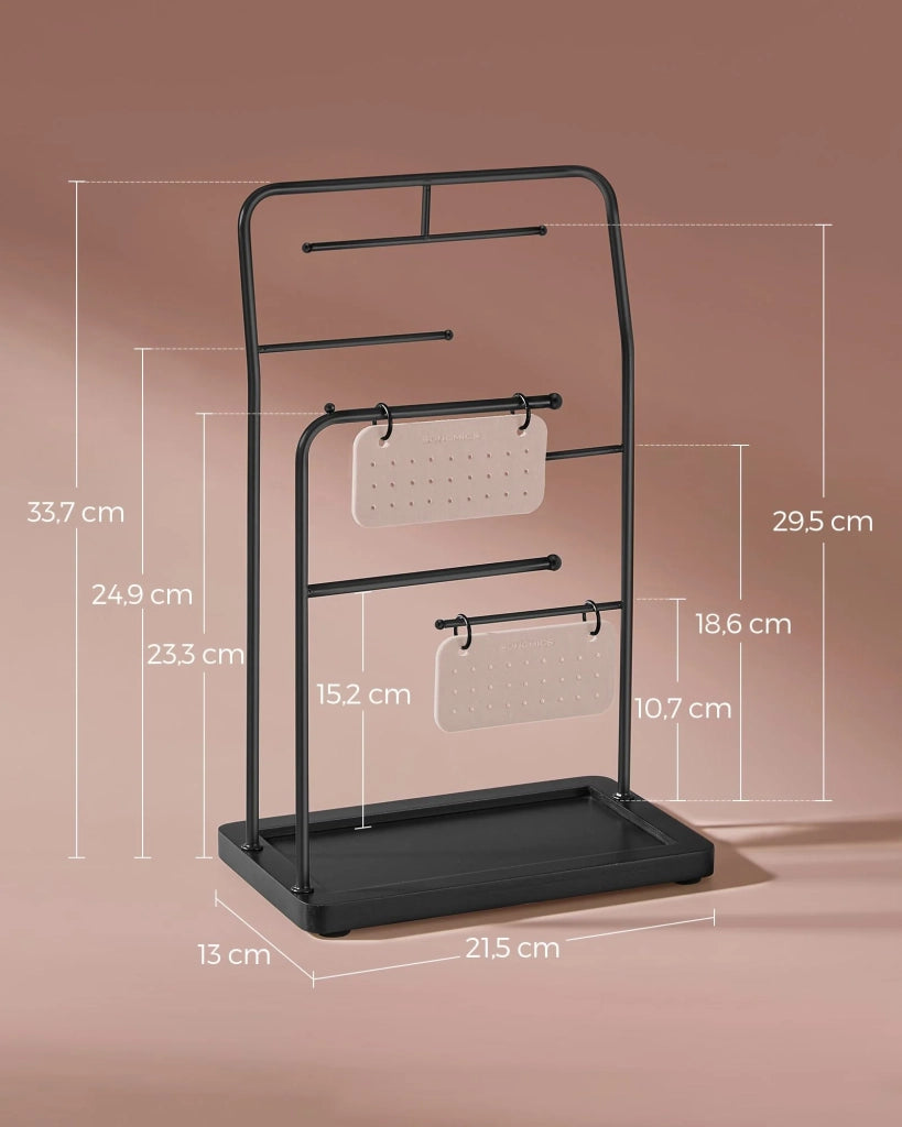 Espositore per gioielli regalo per la festa della mamma espositore in metallo con 2 piastre con occhielli e 6 aste per appendere 13 x 21,5 x 33,7 cm per collane orecchini braccialetti e anelli. 12_0007029