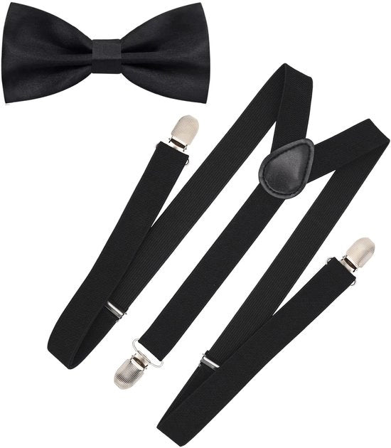 Bretelle per Uomo Flessibili a Y - Tessuti Elastici - Bretelle Nere - Clip Argentate Laccate - 2,5 cm Larghezza