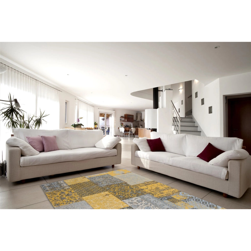 Tappeto Jacquard 150 Gold in Cotone Effetto Patchwork