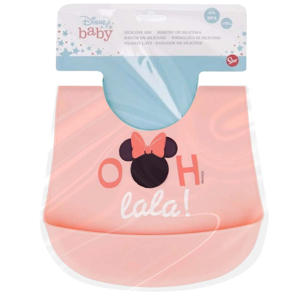 Bavaglino per neonati con chiusura regolabile e tasca raccogli-briciole Rosa Minnie Mouse