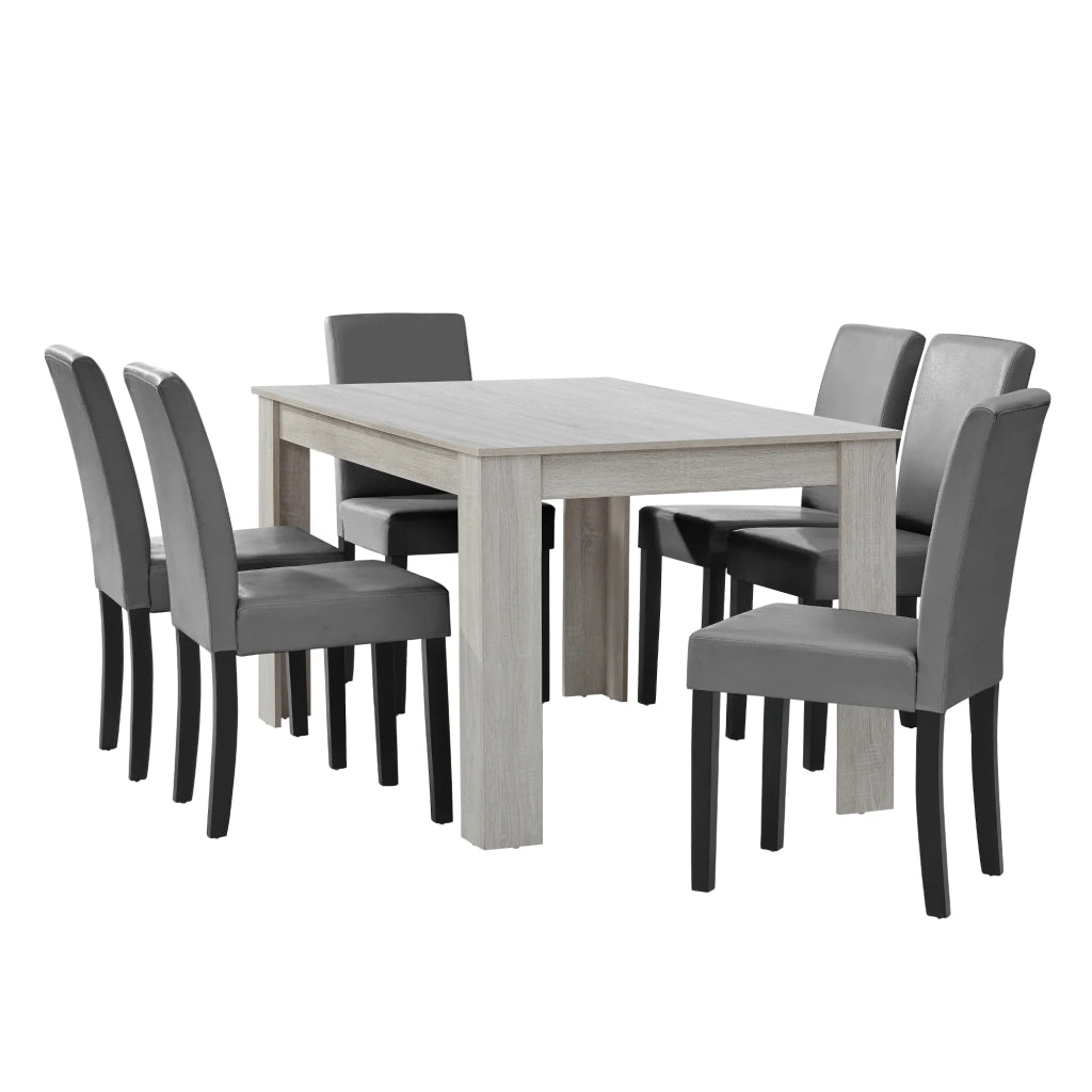 Tavolo da soggiorno/sala da pranzo con 6 sedie 140 cm bianco/grigio 03_0004032