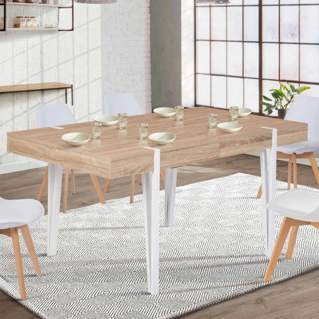 IDMarket - AUSTRIA Tavolo da pranzo rettangolare allungabile per 6-10 persone con gambe a spillo bianche 160-200 cm