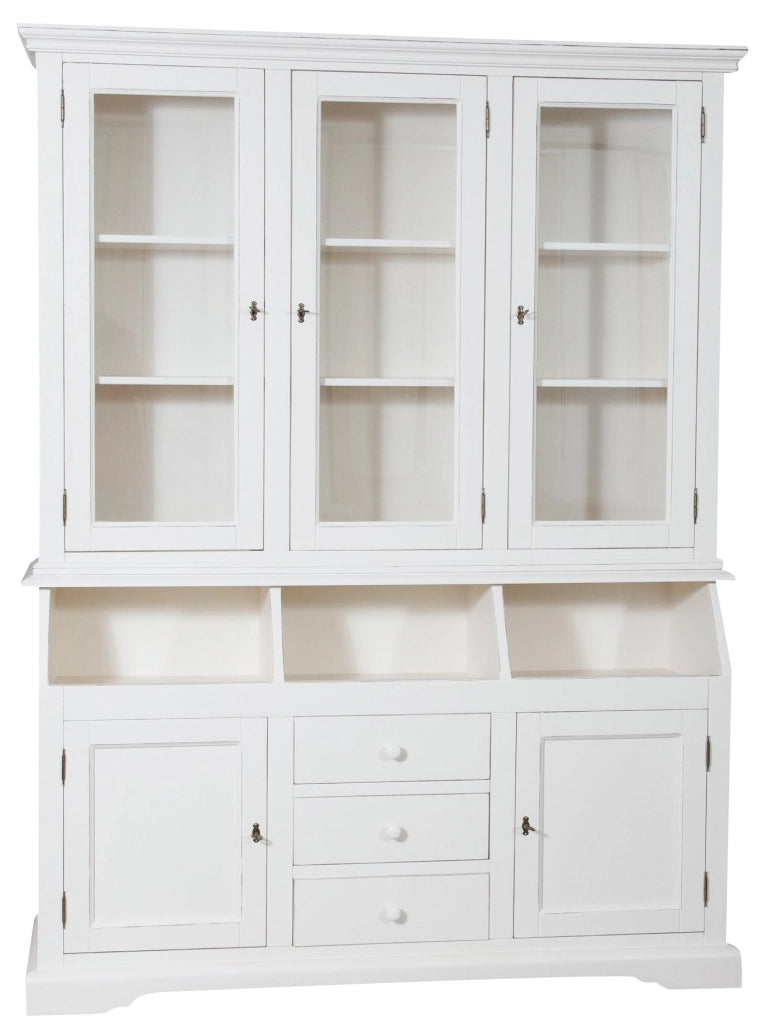 Biscottini Libreria Country in legno massello di tiglio finitura bianca anticata L172xPR50xH226 cm. Made in Italy