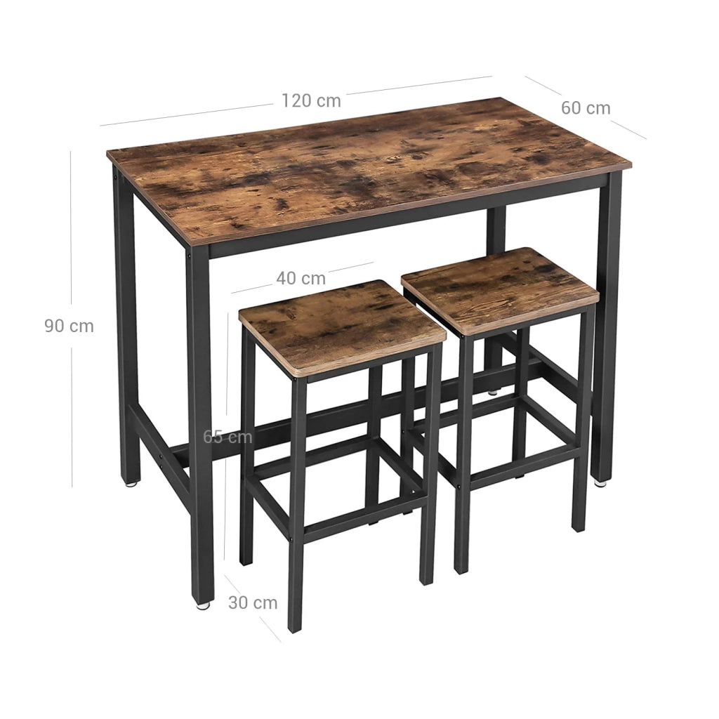 Set di tavolo e sedie da bar tavolo alto con 2 sgabelli stile industriale 120 x 60 x 90 cm per cucina sala da pranzo soggiorno marrone 12_0006319