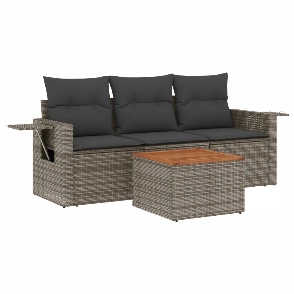 Set Divani da Giardino 4 pz | Set Salotto da Giardino con Cuscini in Polyrattan Grigio