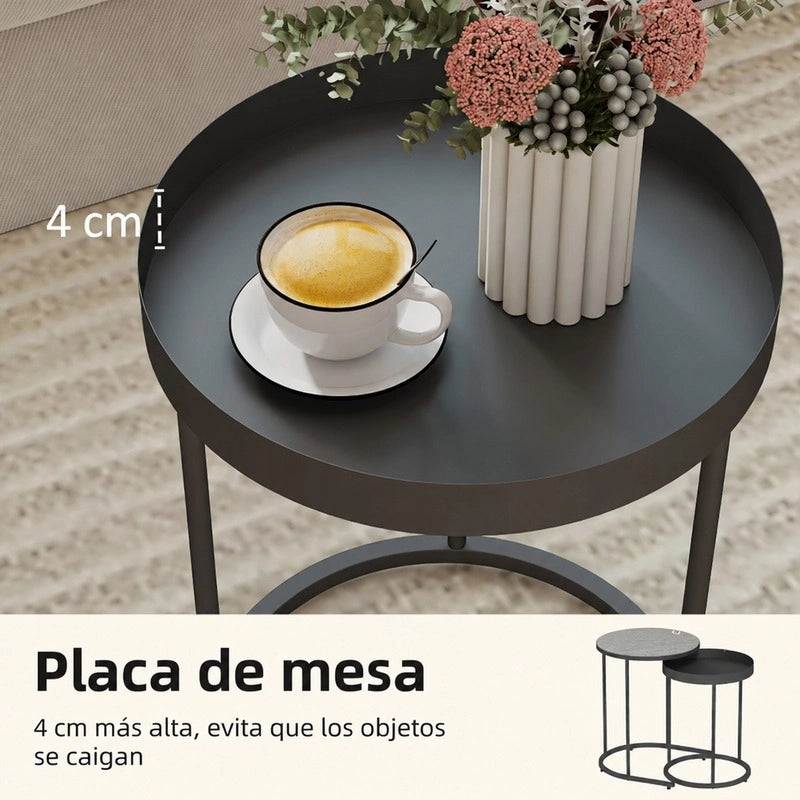 Set 2 tavolini ad incastro ?42 e ?36，5 cm in MDF e metallo grigio industriale